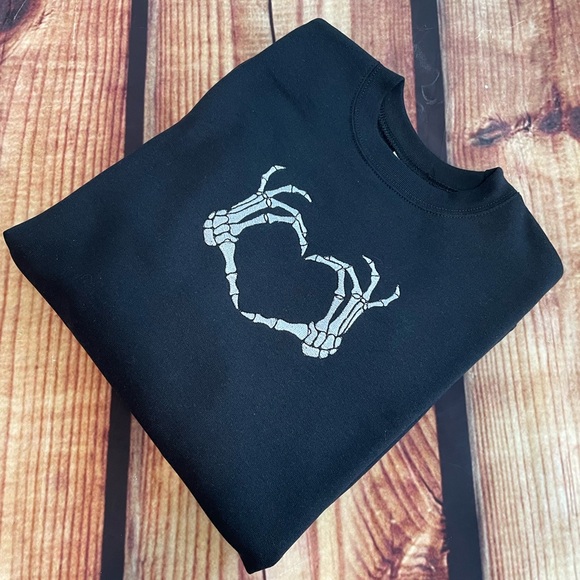 Custom Embroidered Skeleton Heart Halloween Everyday Unisex Sweatshirt - Picture 3 of 5